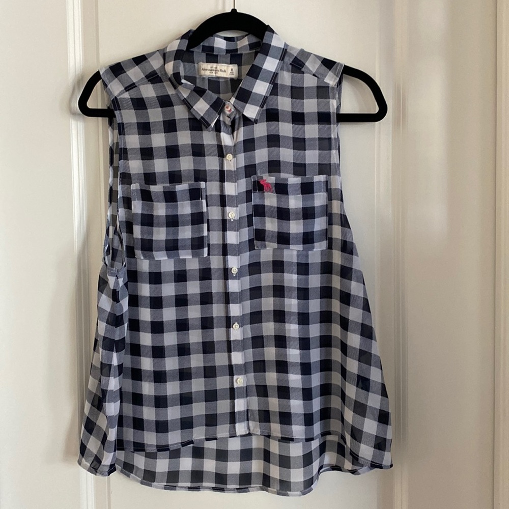 Abercrombie & Fitch blue & white check sleeveless top